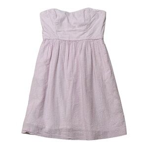 J. CREW Pink White Striped Seersucker Strapless Mini Dress 100% Cotton‎ Size 8